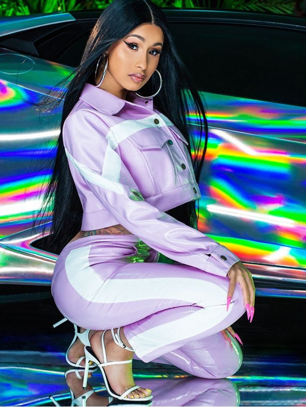 NWT Fashion Nova Cardi B Lavender Pink Crop Jacket Pants Set M - Picture 1 of 9